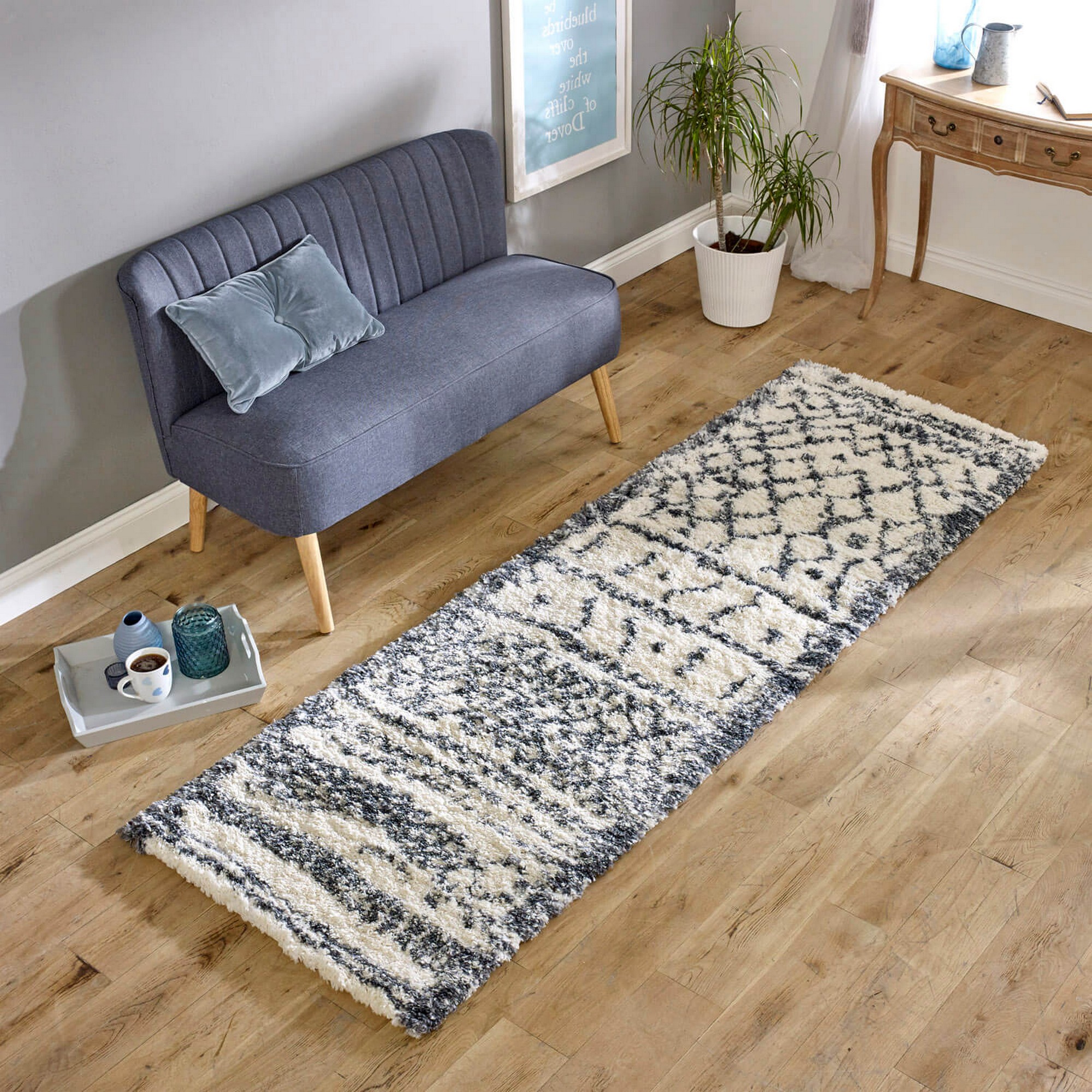 Alto Moroccan Boho Scandi Runner Rugs In Al04 Cream Grey